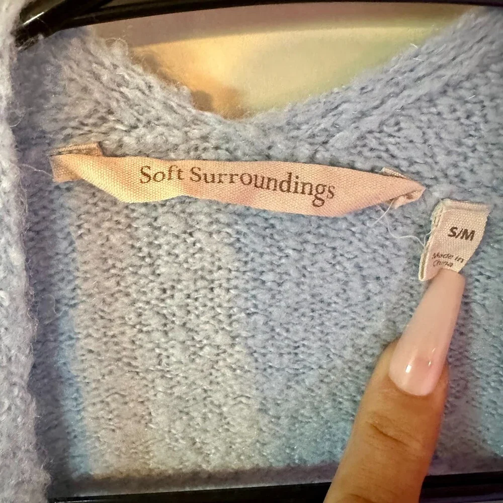 Soft Surroundings Open Long Duster Cardigan Wool Blend Light Blue Small Medium - Picture 2 of 4